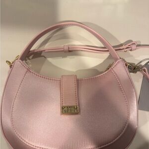 Kith Pale Pink Satin Crescent Shoulder Bag with Top Handle